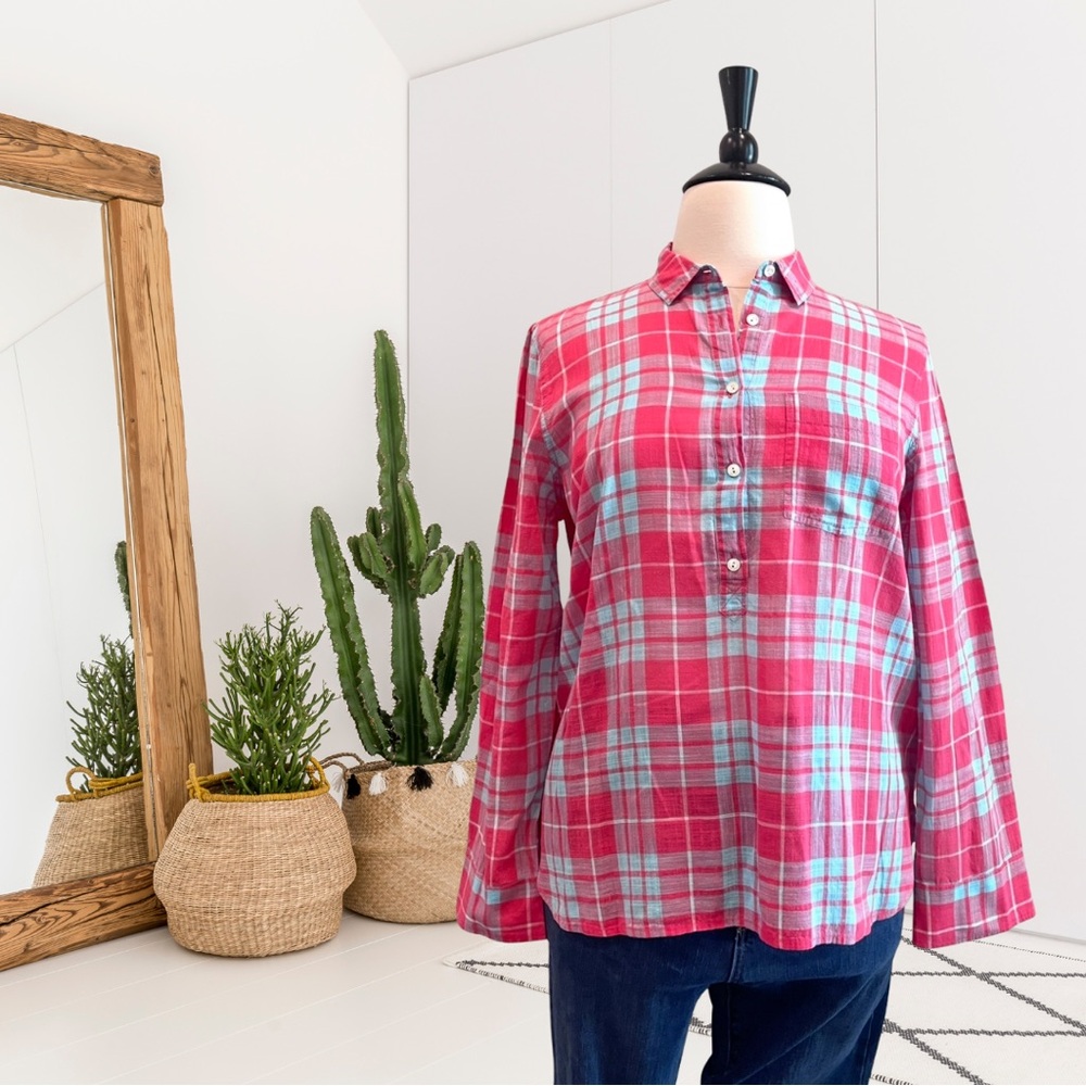 J.Crew Long Sleeve Plaid Popover Henley Top